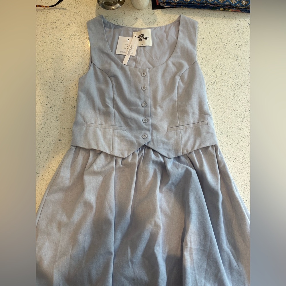 NWT Anthropologie Dusty Blue Mini Dress S - Picture 5 of 9